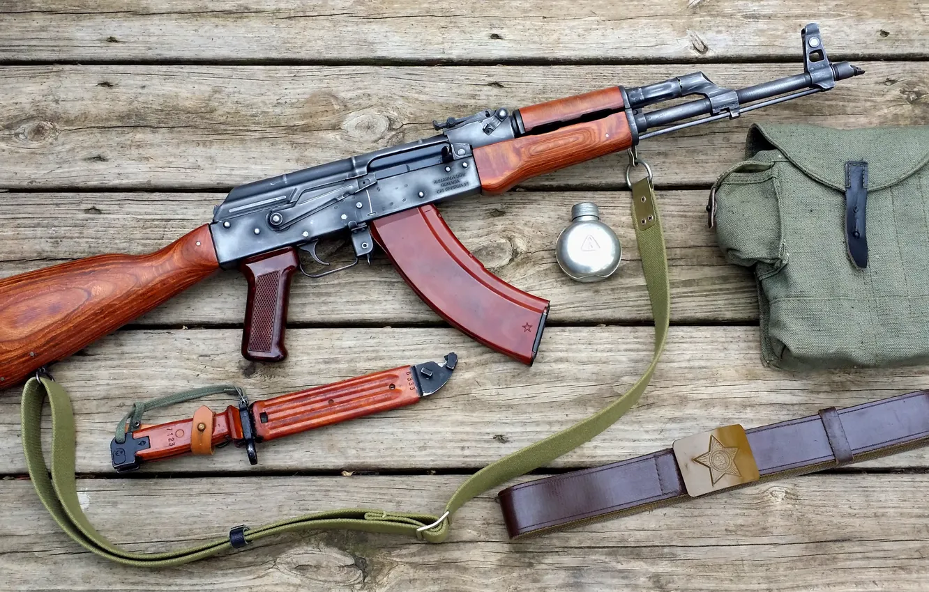 Photo wallpaper machine, strap, AK-47, AKM, bayonet knife