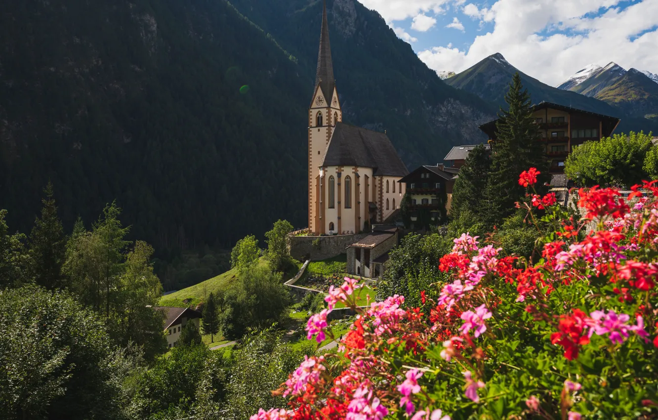 Photo wallpaper mountains, Austria, Church, Carinthia, Holy blood