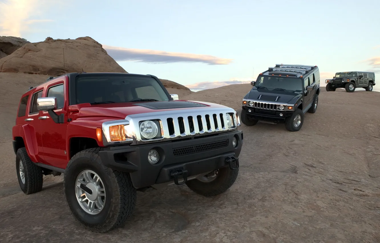 Photo wallpaper the sky, rocks, Hummer, mixed