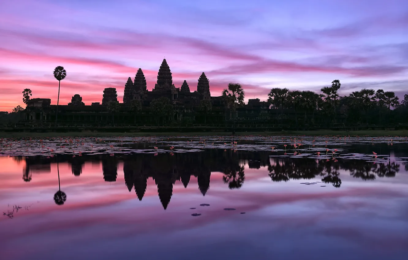 Photo wallpaper the sky, water, reflection, morning, Cambodia, the temple complex, Angkor Wat, អង្គរវត្ត
