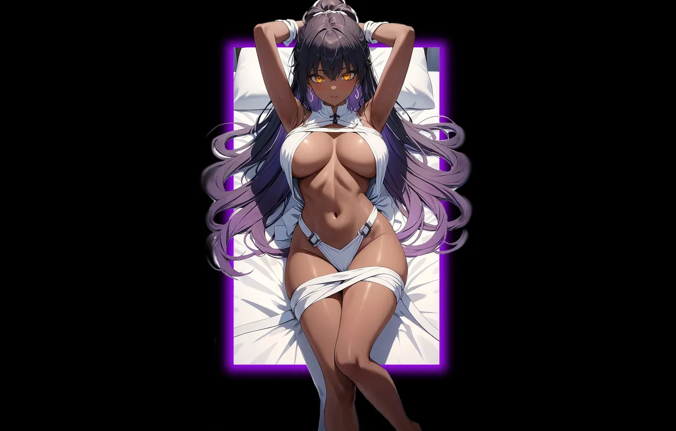 Photo wallpaper girl, hot, sexy, cleavage, boobs, anime, brown, pretty