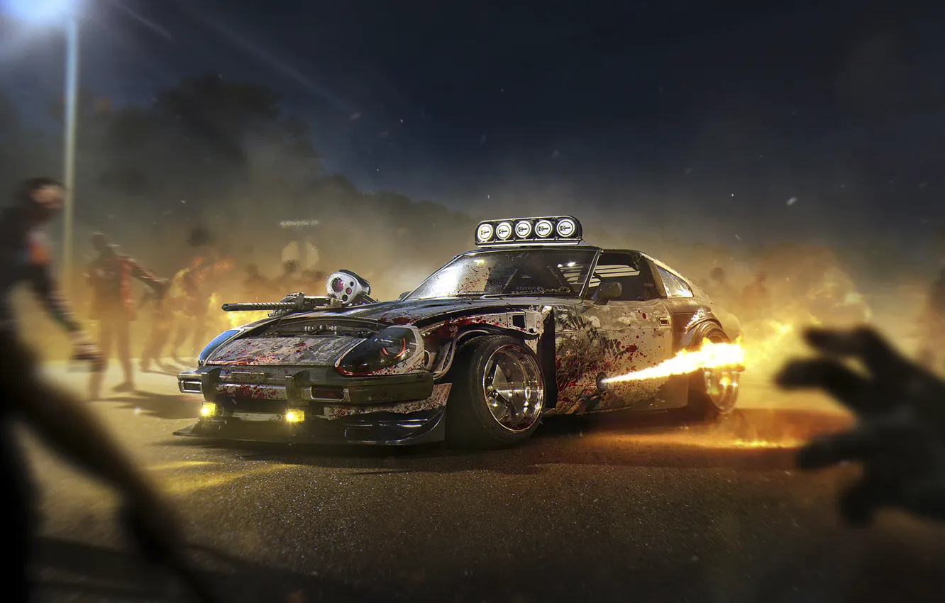 Photo wallpaper Halloween, Zombie, Fire, Datsun, Tuning, Future, 240Z, by Khyzyl Saleem