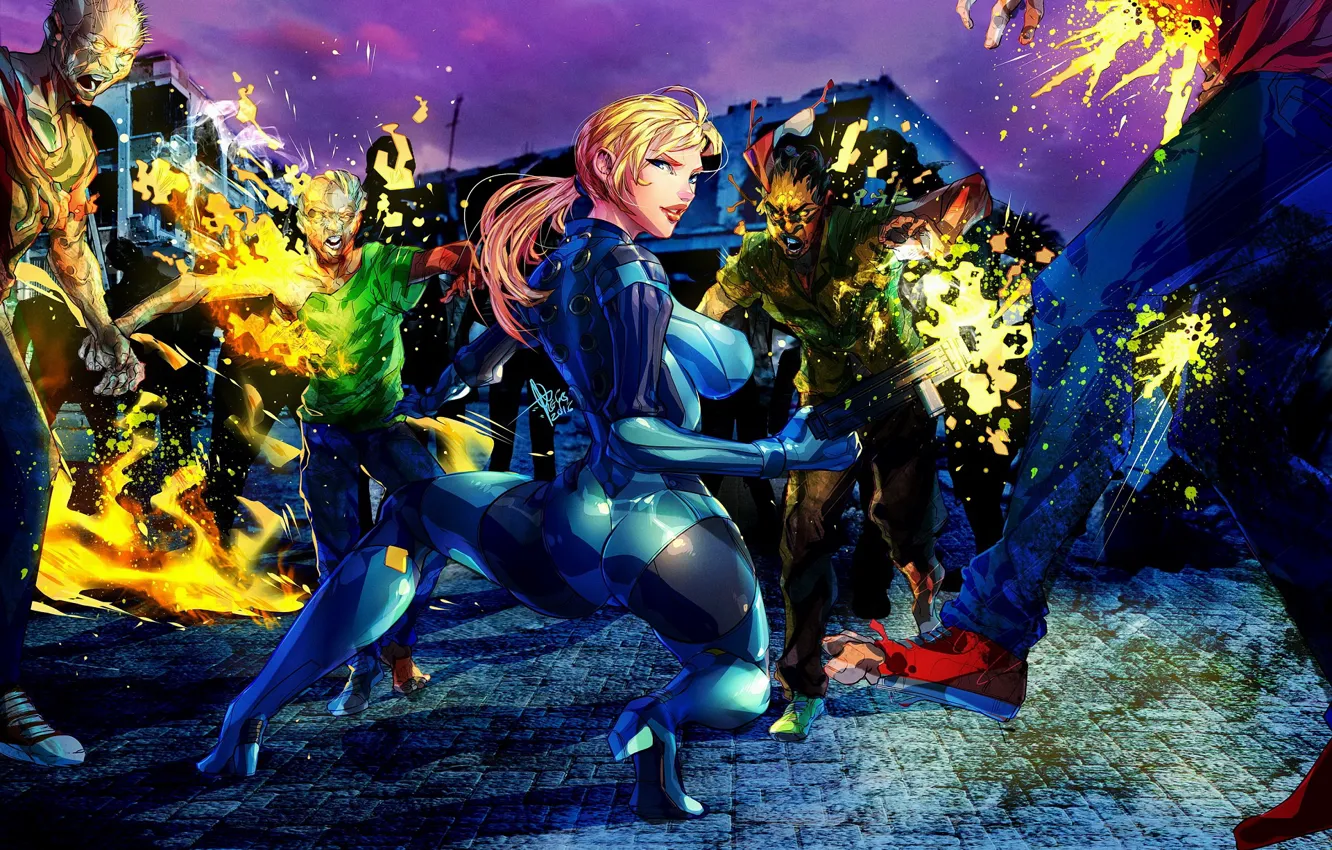 Photo wallpaper girl, weapons, zombies