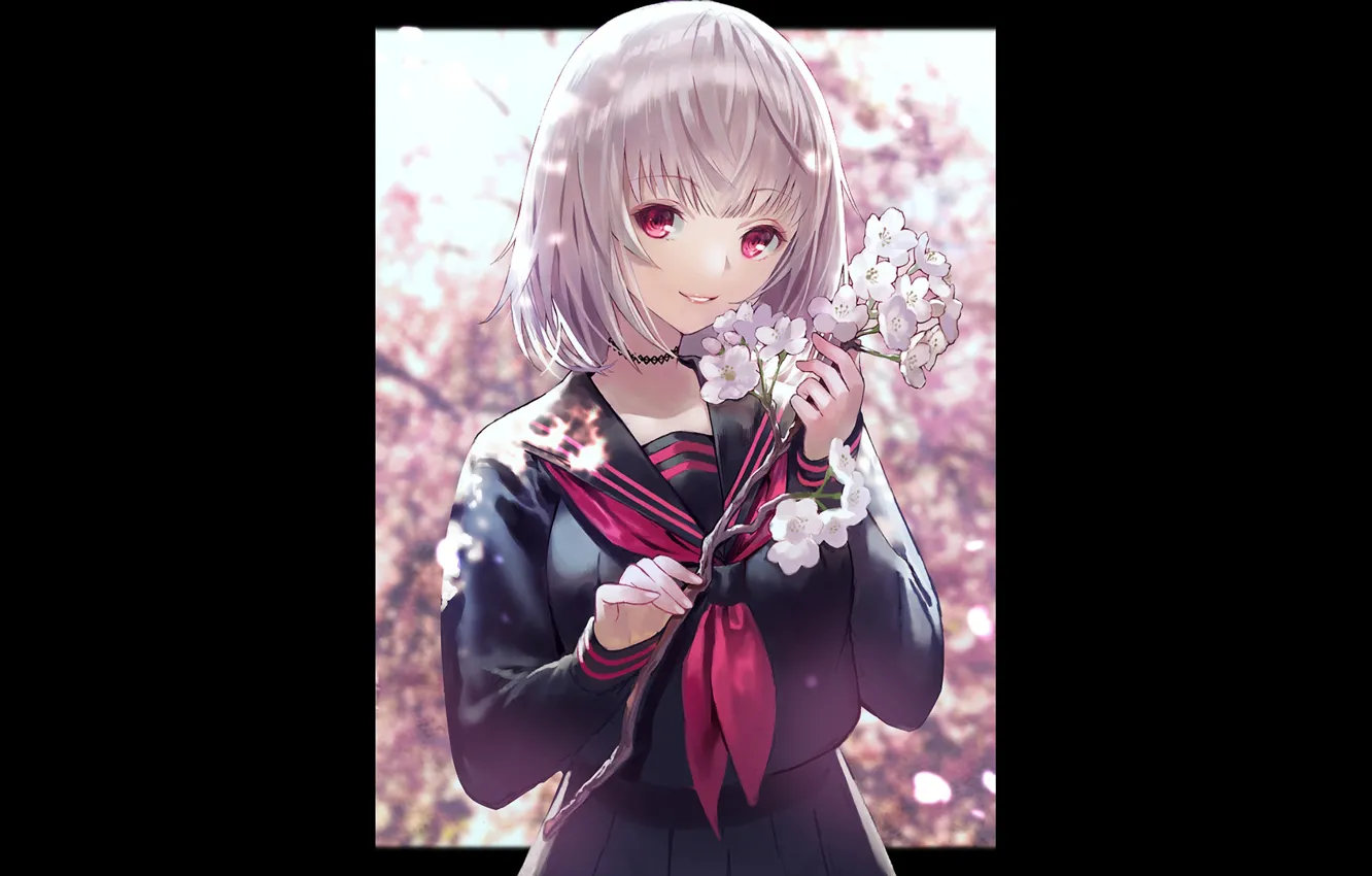 Photo wallpaper girl, background, spring, schoolgirl