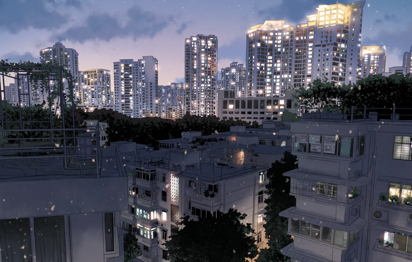 Photo wallpaper the city, building, the evening