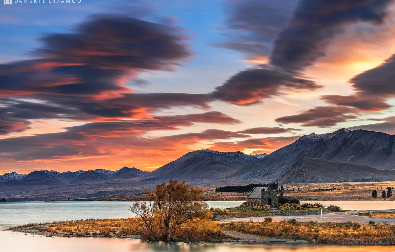 Photo wallpaper the sky, landscape, mountains, nature, lake, river, home
