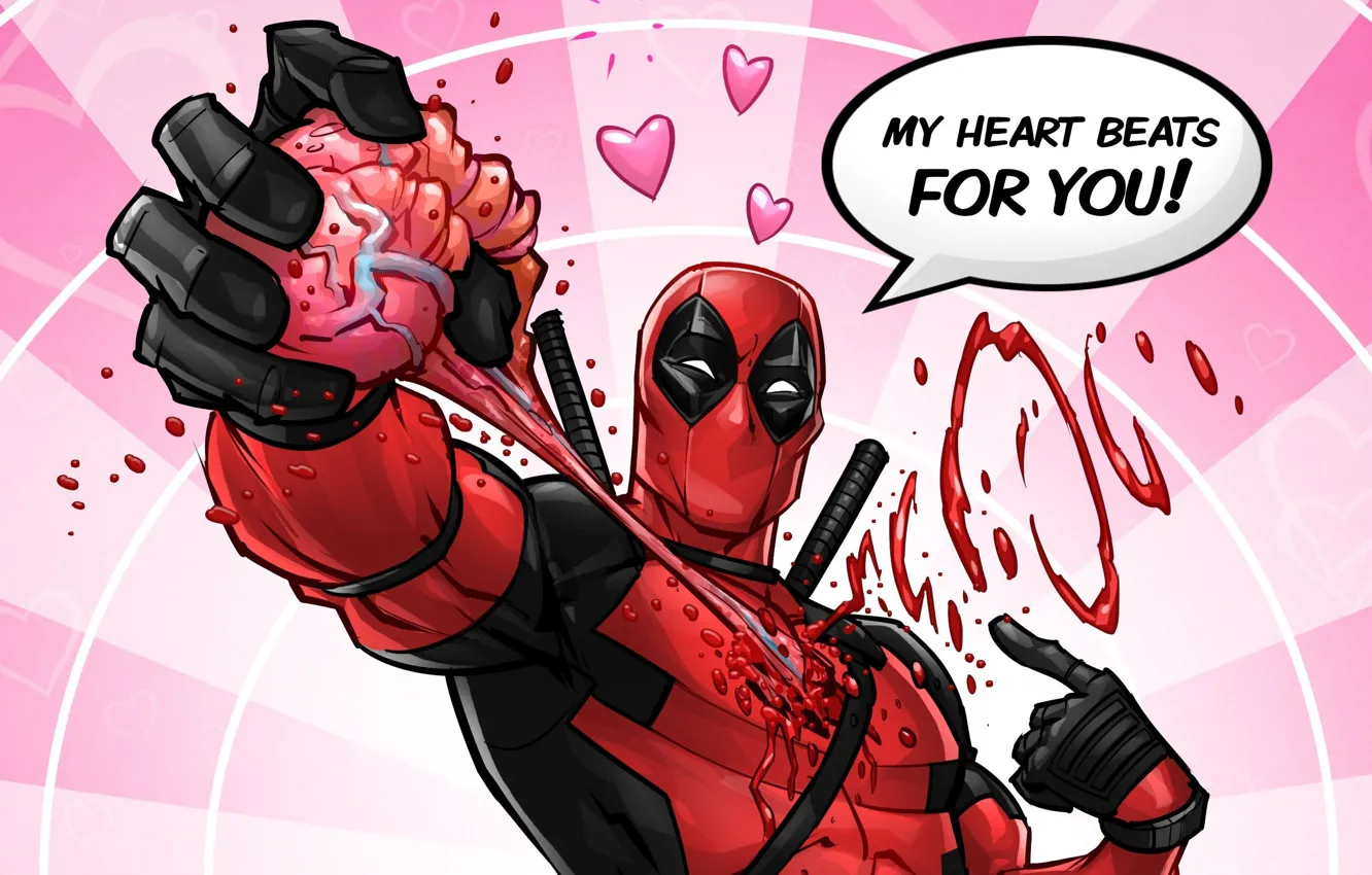 Photo wallpaper art, deadpool, Valentine's Day, ryan reynolds, marvel comics, Patrick Brown, PatrickBrown, Happy Valentine's Day