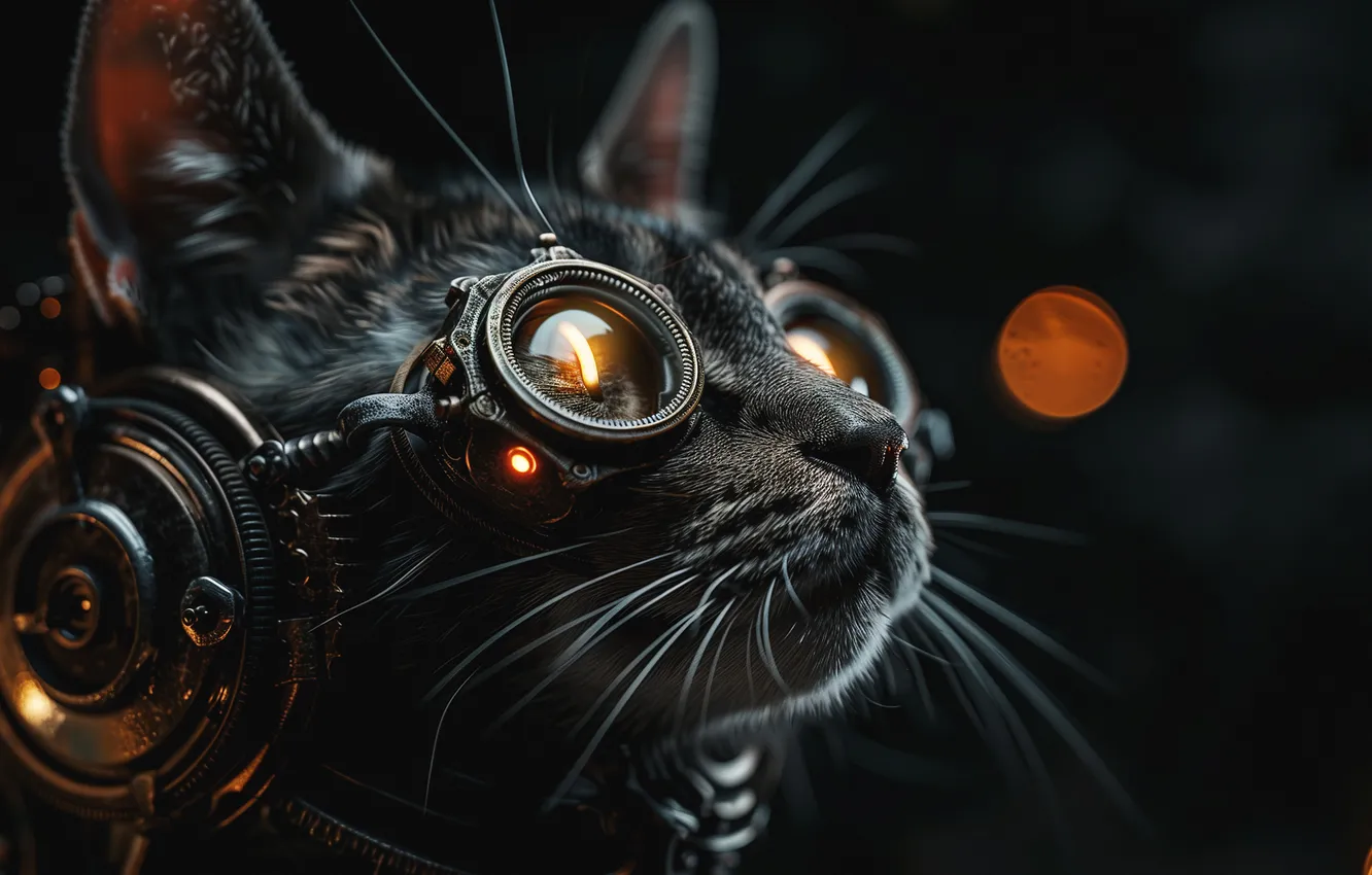 Photo wallpaper head, cat, mustache, Cyber, look