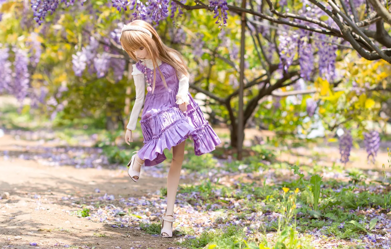 Photo wallpaper girl, shoes, doll, Wisteria