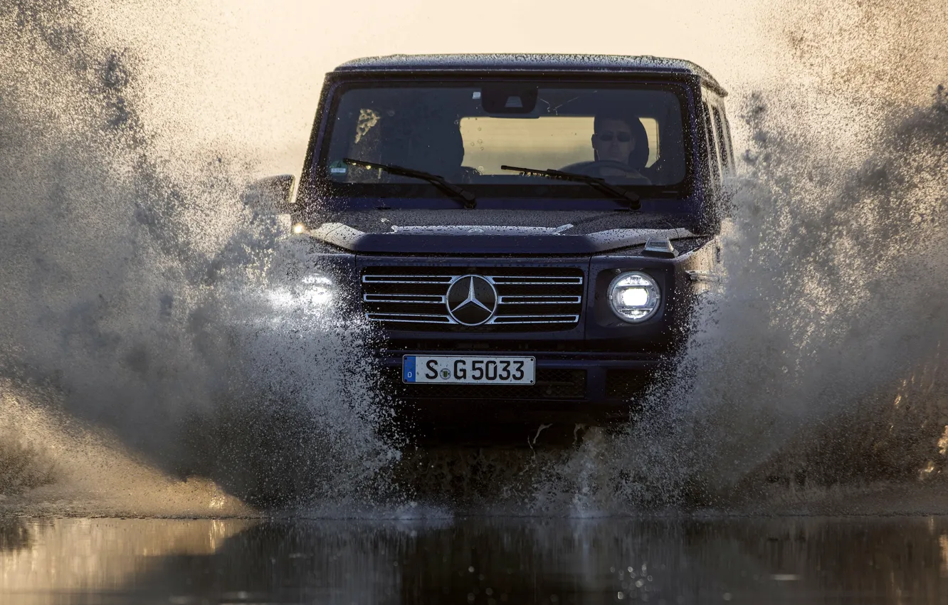 Photo wallpaper water, light, squirt, blue, Mercedes-Benz, SUV, 4x4, 2018