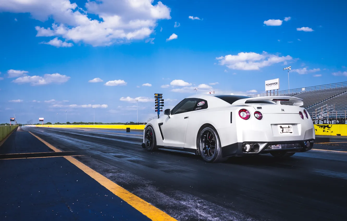Photo wallpaper white, track, start, Nissan, R35, skyline, Nissan GT-R