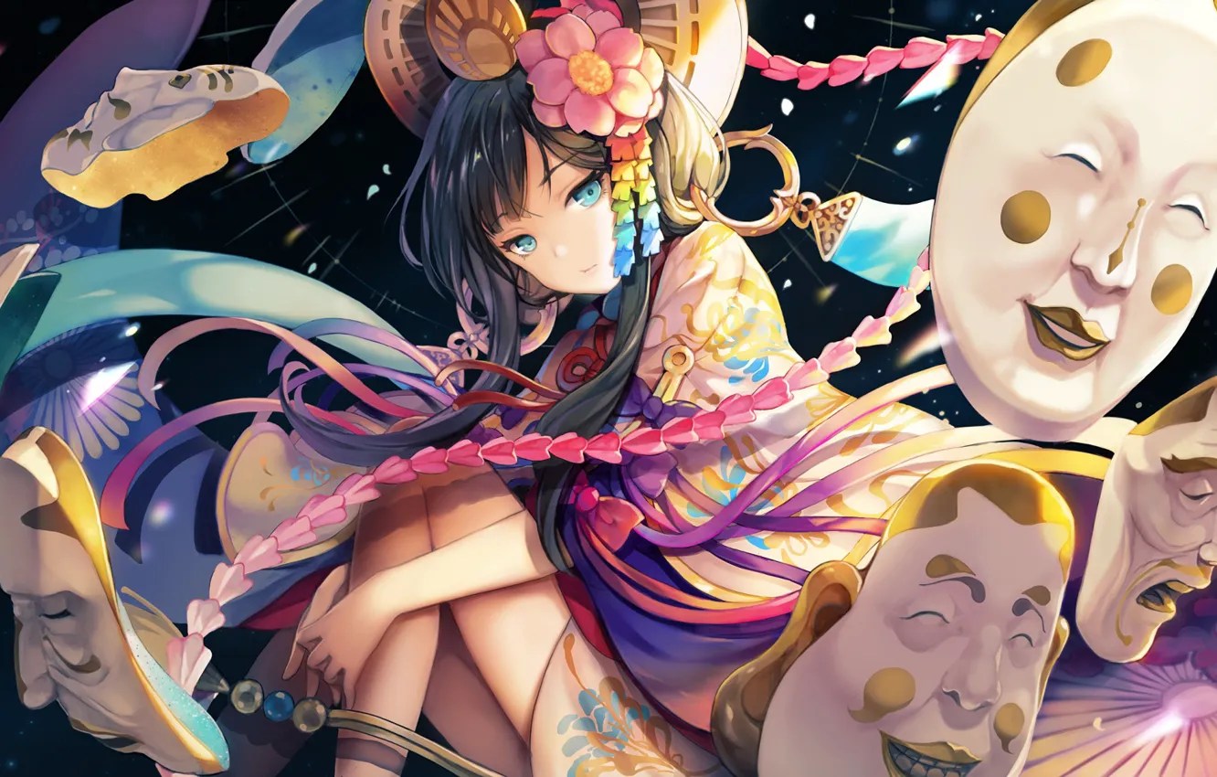Photo wallpaper girl, mask, Onmyouji, Onmedia