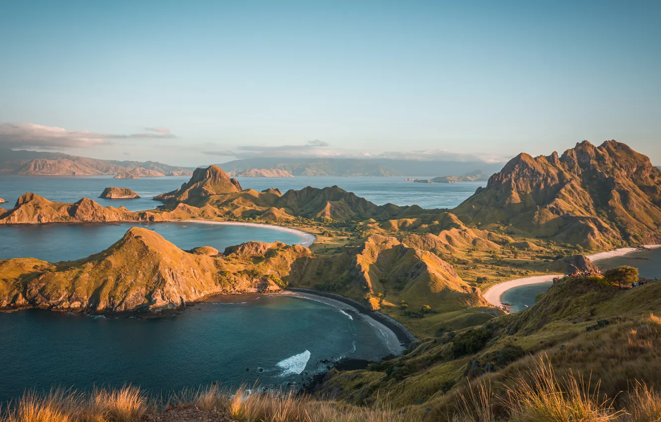 Photo wallpaper mountains, tops, island, Komodo