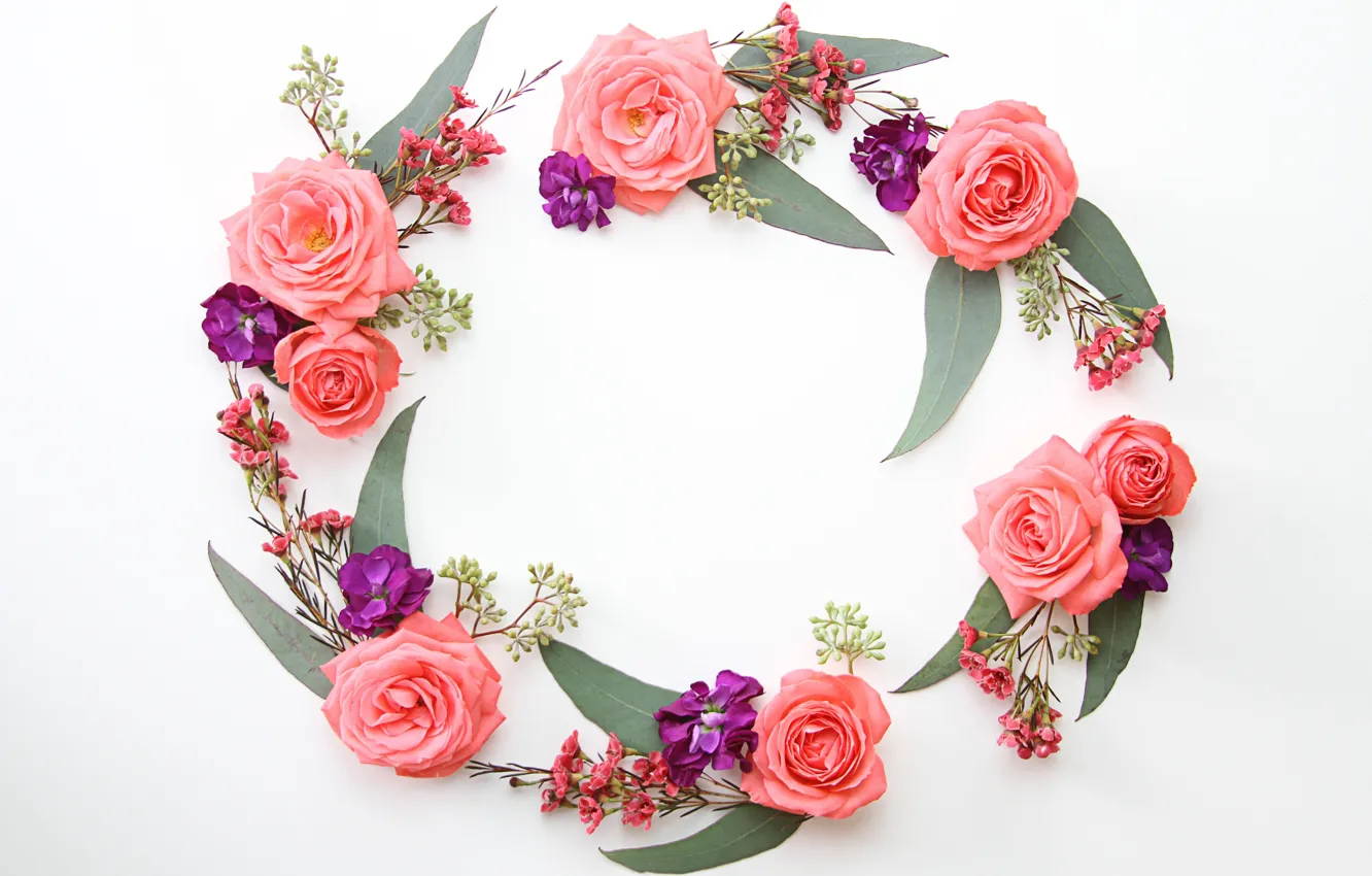 Photo wallpaper collage, rose, wreath