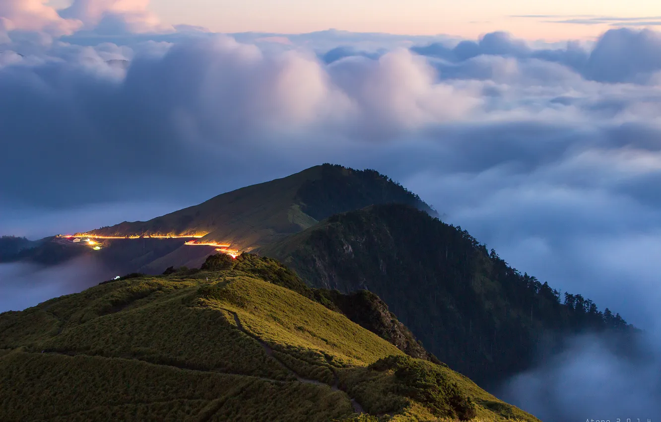 Photo wallpaper the sky, clouds, mountains, fog, hills, Taiwan