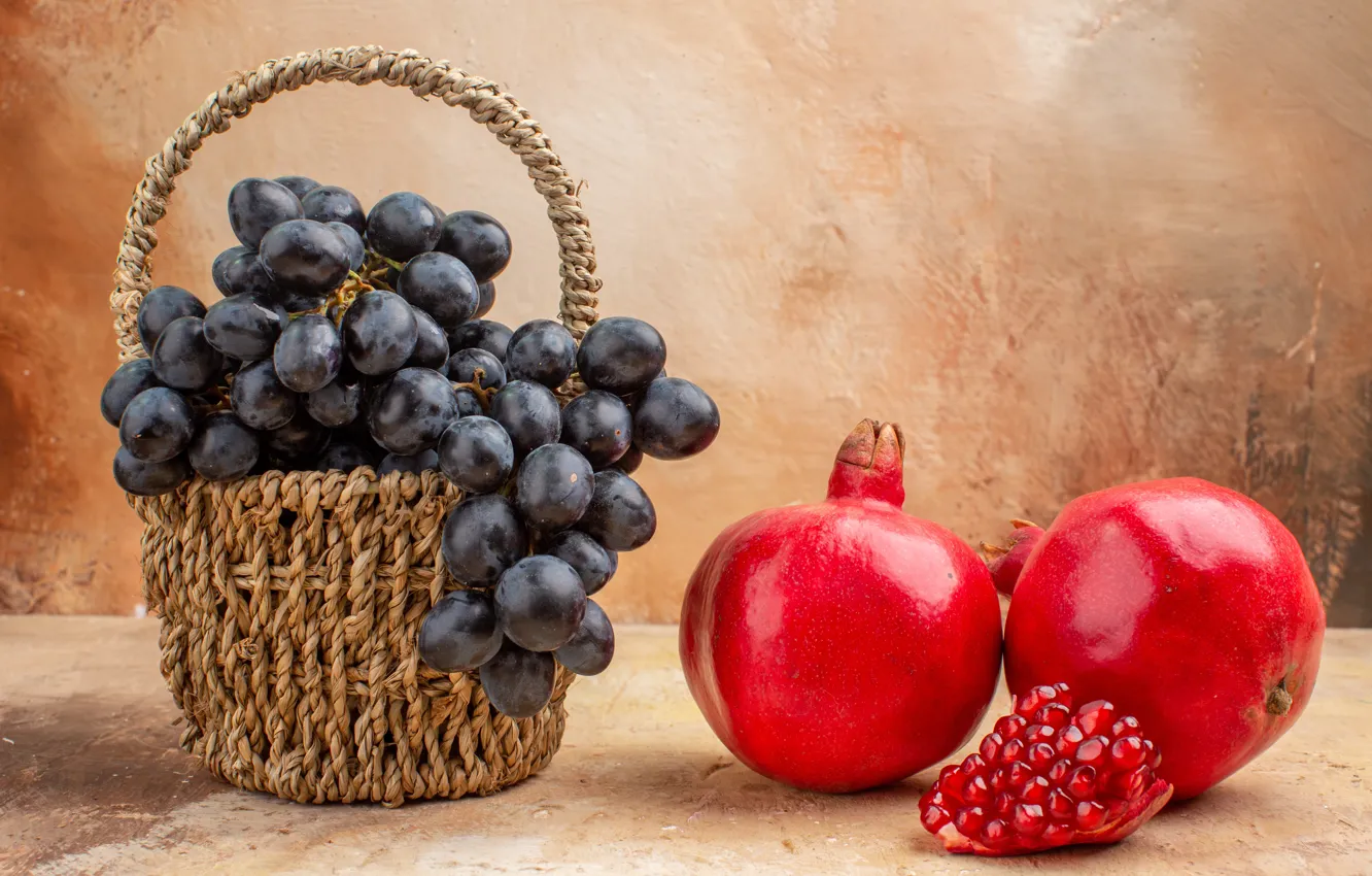 Photo wallpaper grapes, basket, garnet