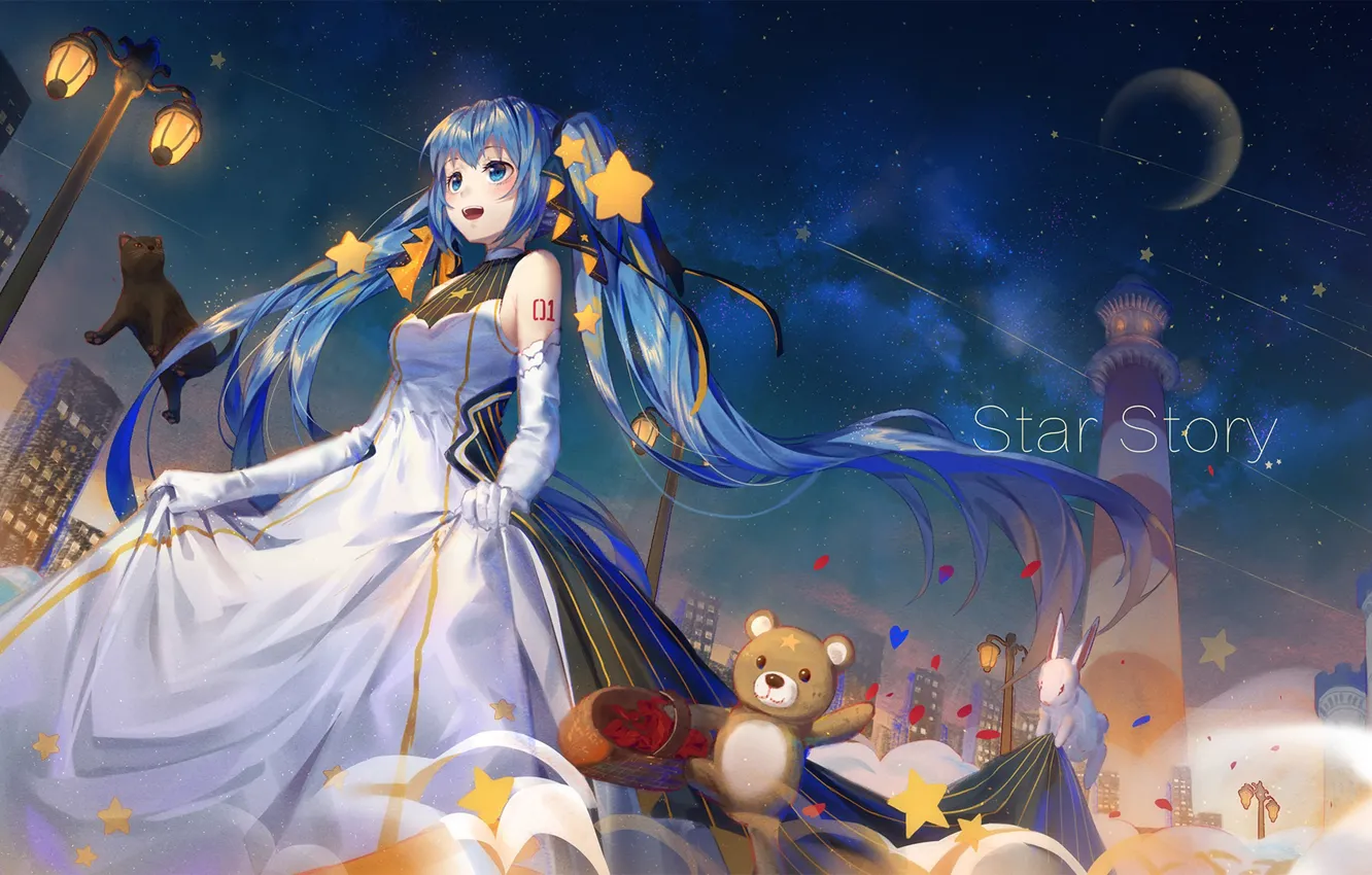 Photo wallpaper night, girl, vocaloid, hatsune miku, Vocaloid, Hatsune Miku