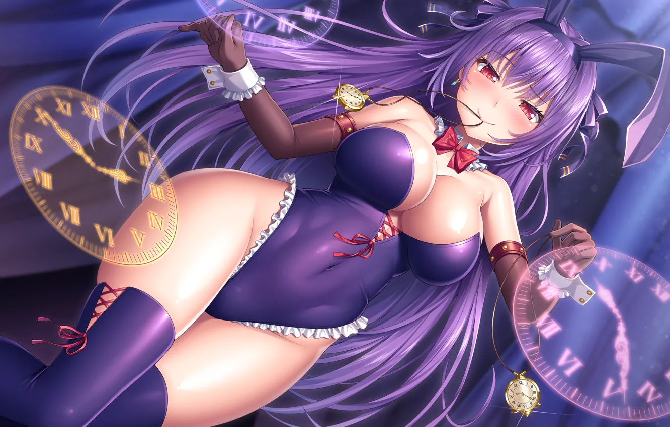 Photo wallpaper girl, sexy, cleavage, thighhighs, long hair, legs, boobs, anime