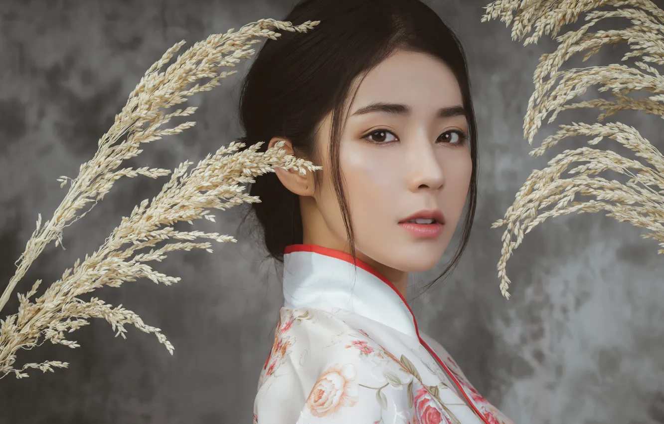 Photo wallpaper eyes, look, girl, close-up, face, style, background, wall