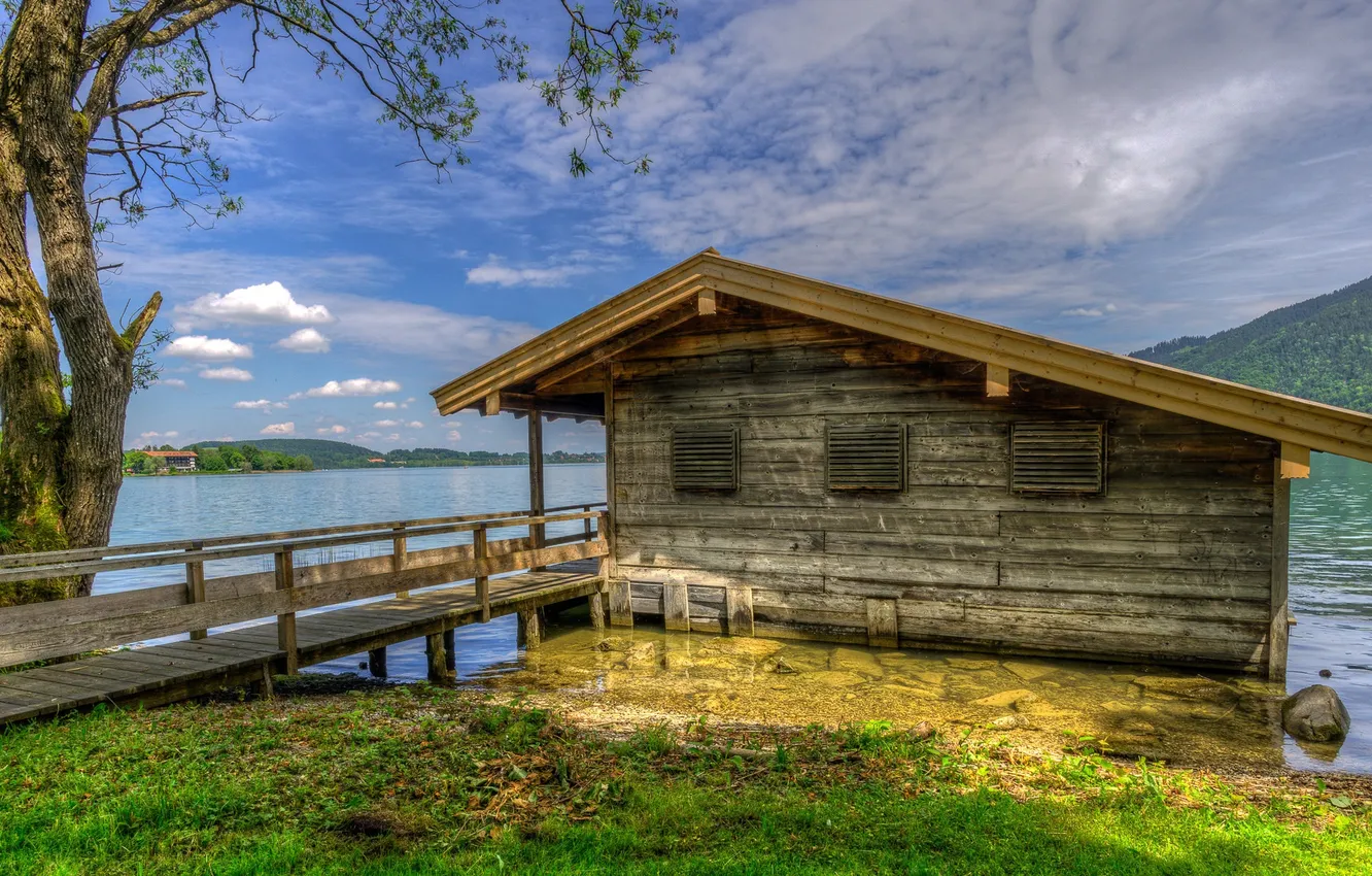 Photo wallpaper Germany, Bayern, boathouse, lake Tegernsee, Bad Wiessee