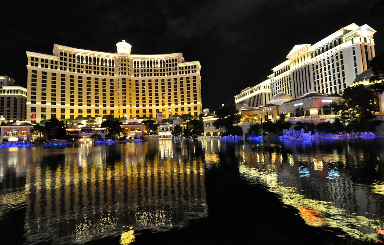 Photo wallpaper night, lights, Las Vegas, USA, the hotel, Nevada, casino, Caesars Palace