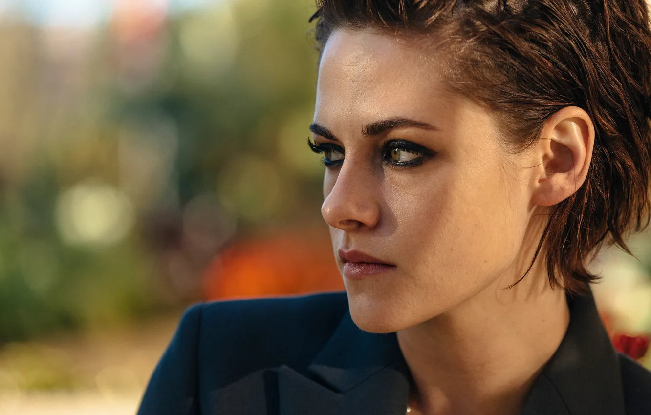 Photo wallpaper background, portrait, makeup, actress, hairstyle, brown hair, jacket, Kristen Stewart