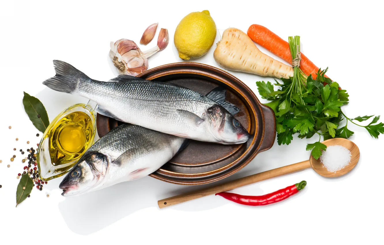 Photo wallpaper fish, seafood, spices