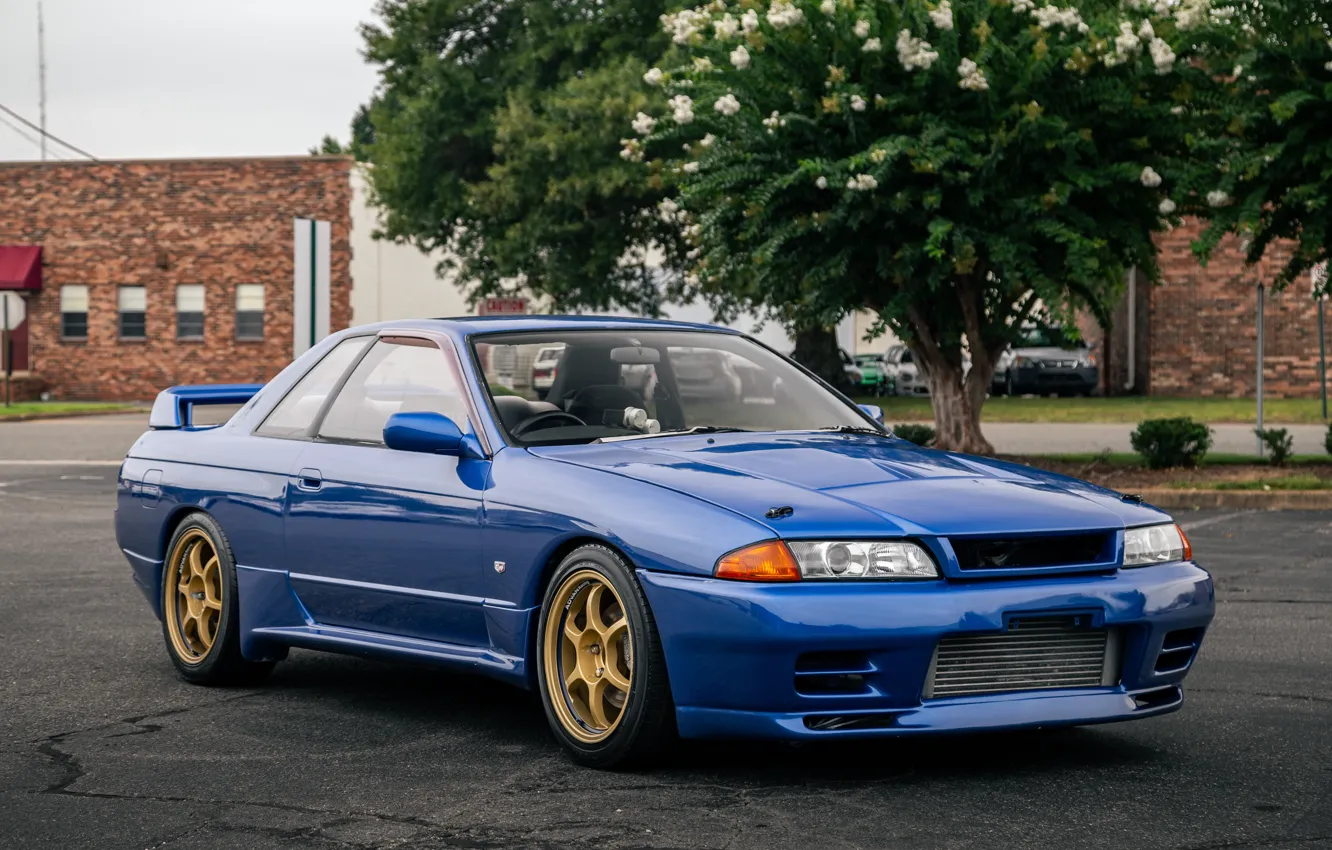 Photo wallpaper Nissan, Blue, R32, Front, Skyline, Nissan Skyline, Advan