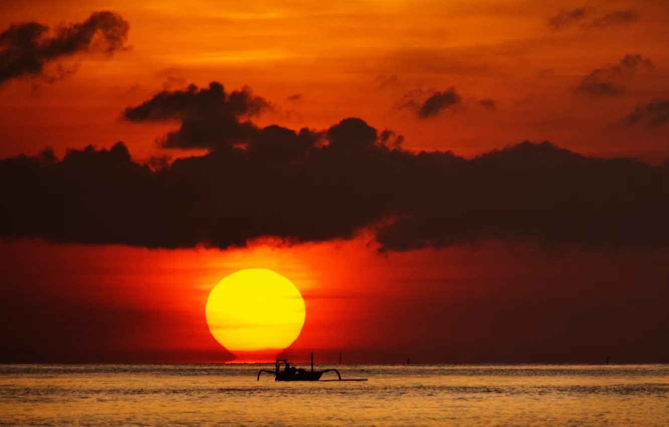 Photo wallpaper sunshine, sea, ocean, water, clouds, morning, sun, sunrise