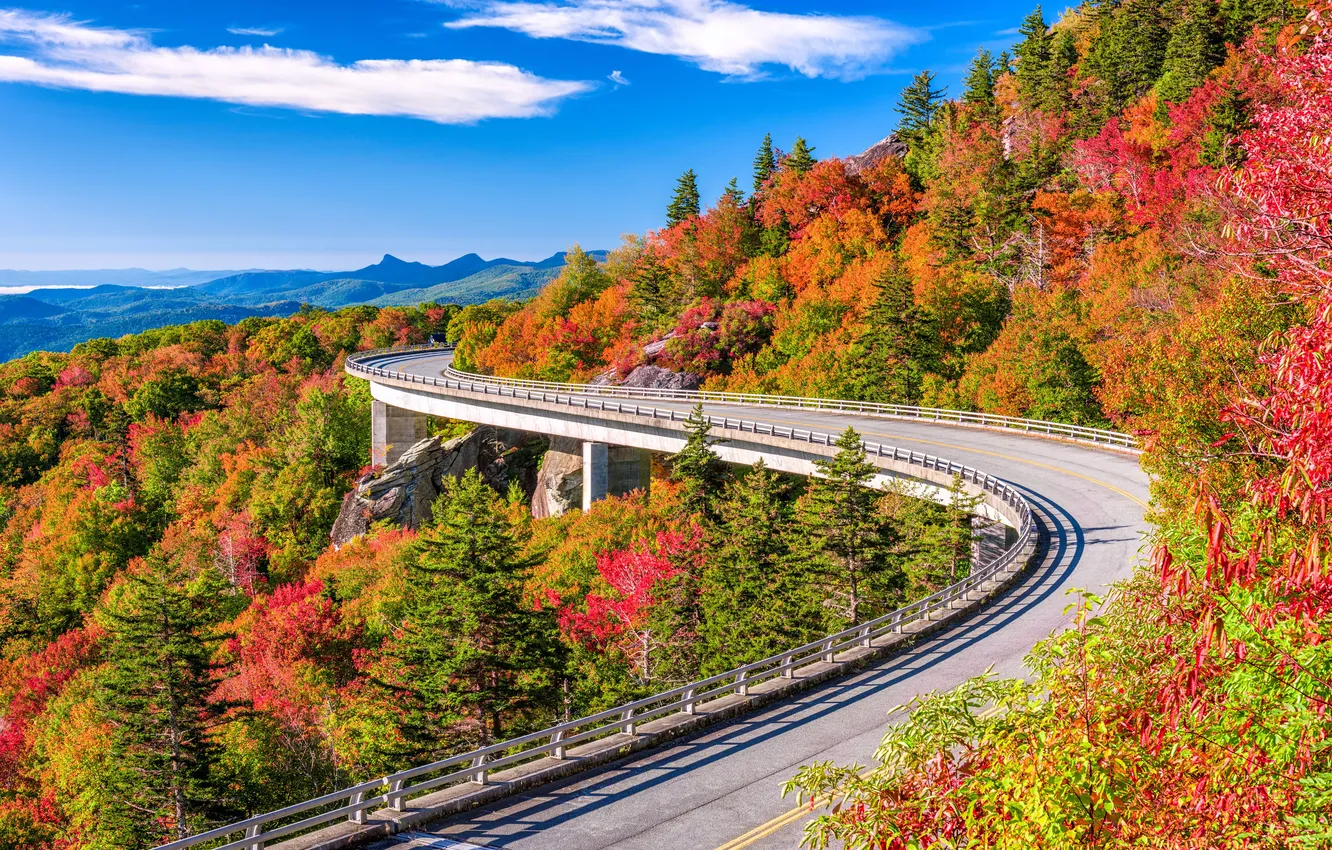 Photo wallpaper road, park, scenery, trail, viaduct, appalachian, blueridge, linville