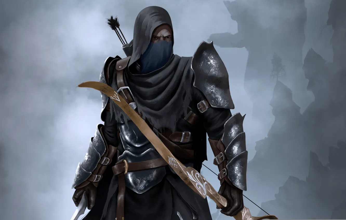 Photo wallpaper warrior, bow, hood, arrows, killer, Archer, Shadow Warrior