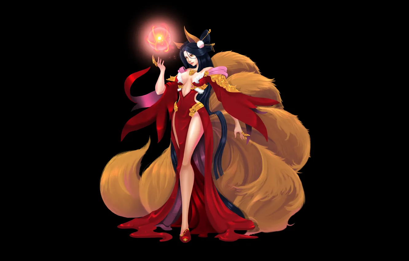 Photo wallpaper girl, sexy, cleavage, long hair, dress, legs, boobs, animal ears