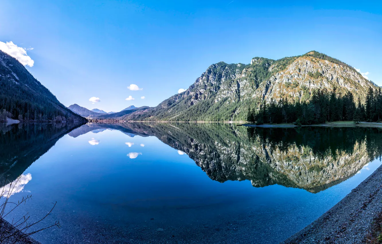 Photo wallpaper the sky, mountains, lake, reflection, Austria, Heiterwanger Lake