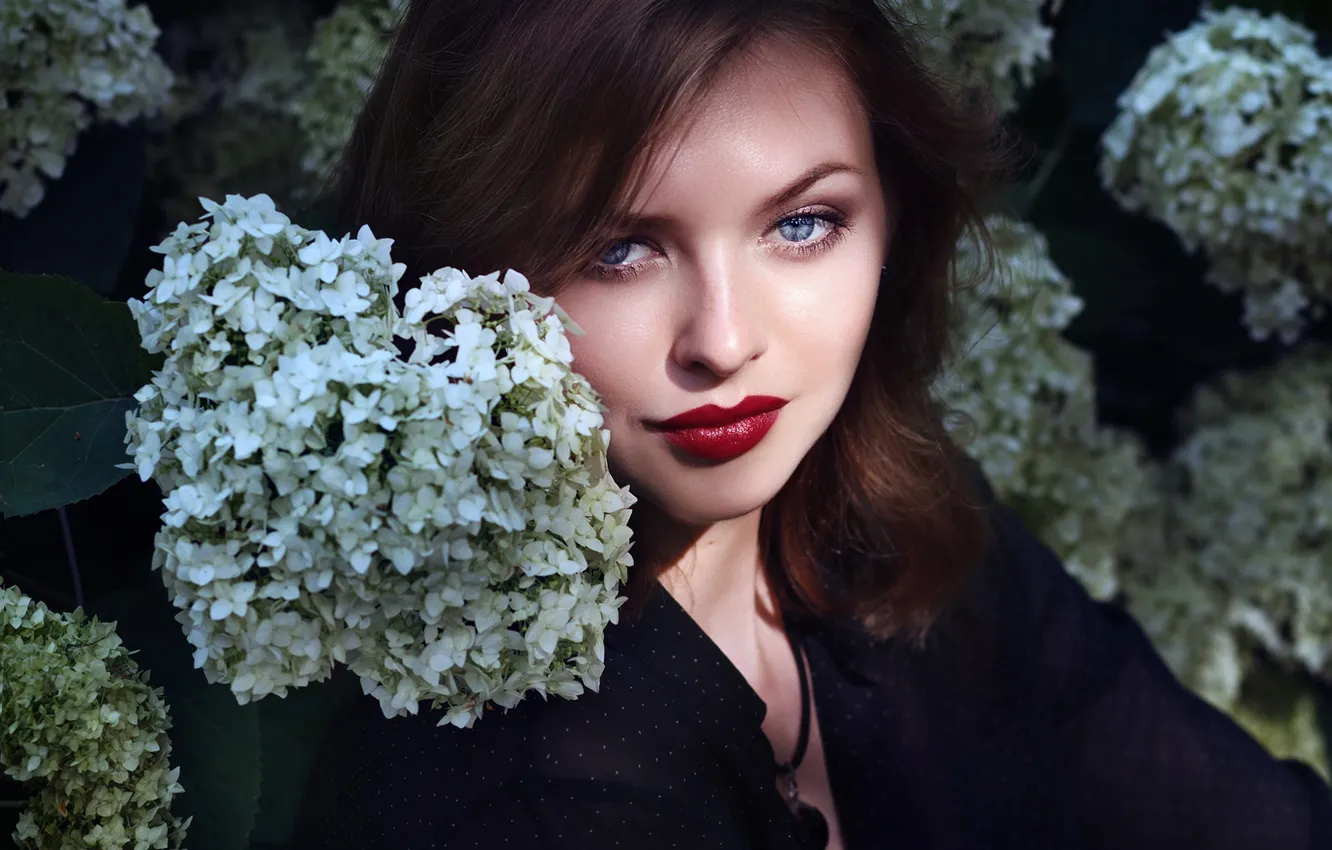 Photo wallpaper look, girl, flowers, model, portrait