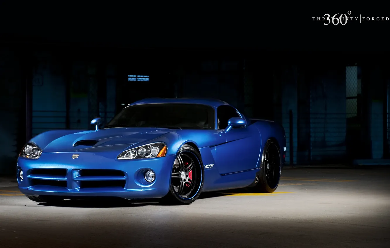 Photo wallpaper blue, Dodge, Viper, Dodge, Viper, blue, the front part, 360 three sixty forged