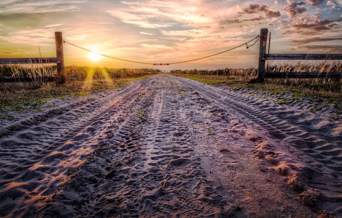 Photo wallpaper road, the fence, morning