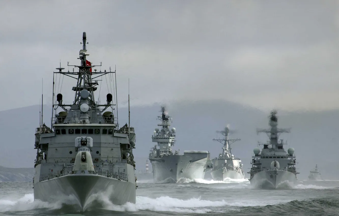 Photo wallpaper sea, water, photo, the ocean, ship, The ship, Navy, squadron