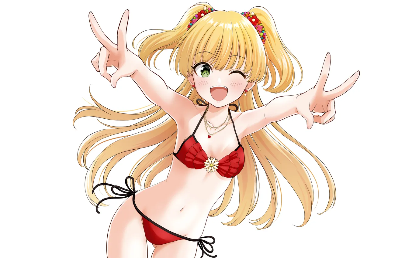 Photo wallpaper girl, sexy, cleavage, green eyes, long hair, boobs, sexy girl, anime