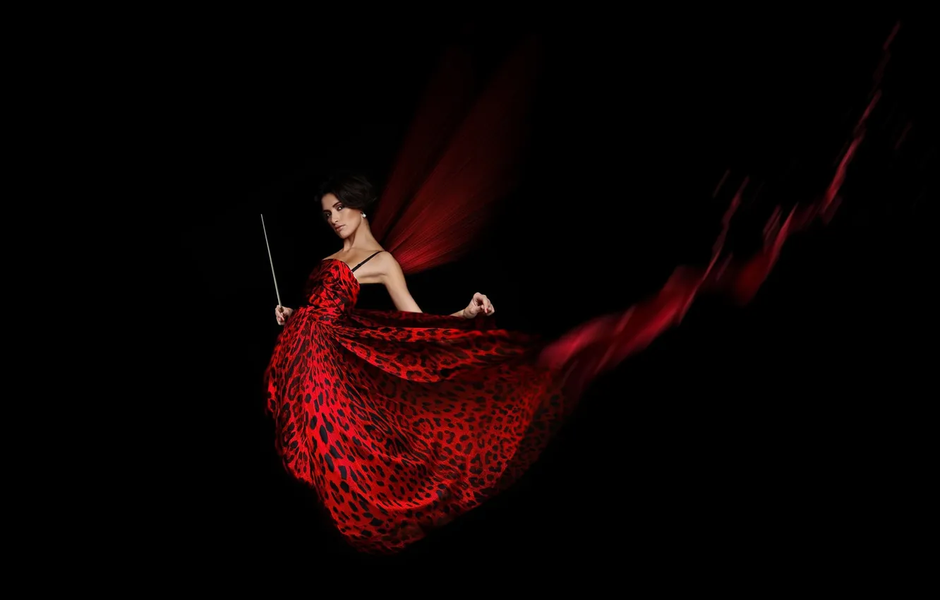 Photo wallpaper girl, fairy, black background, magic wand