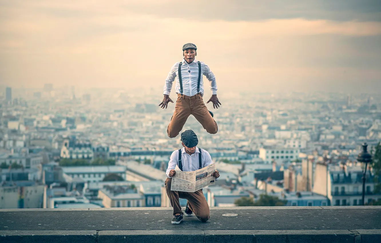 Photo wallpaper the city, jump, dance, newspaper, French Wingz