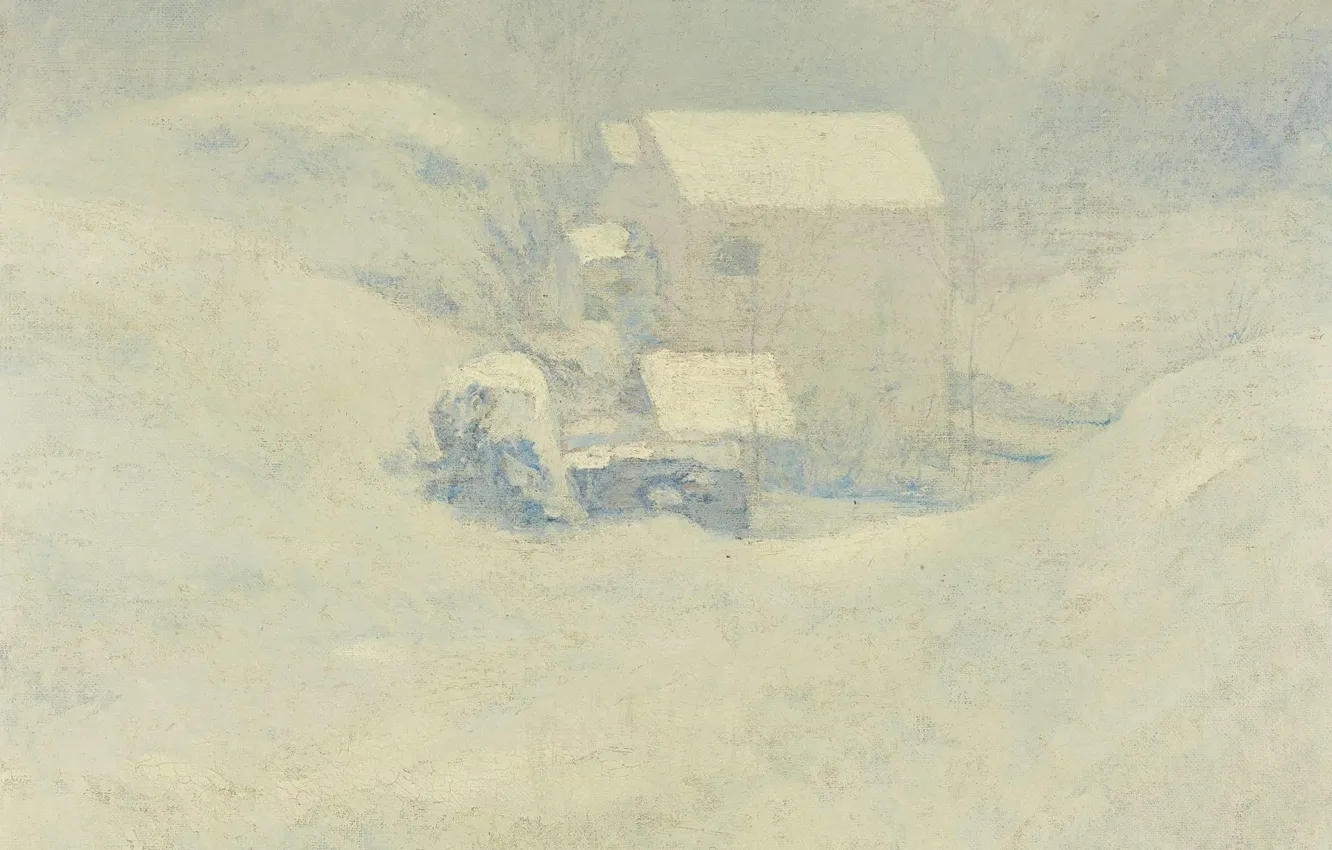Photo wallpaper landscape, house, picture, Snow, John Henry Twachtman, John Henry Twachtman