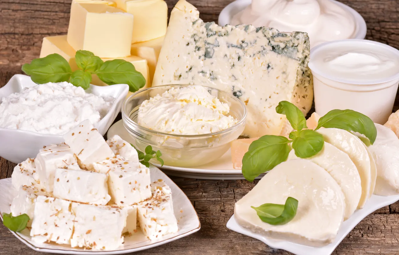 Photo wallpaper greens, cheese, cheese, cheese, sour cream, dairy products, greens, sour cream