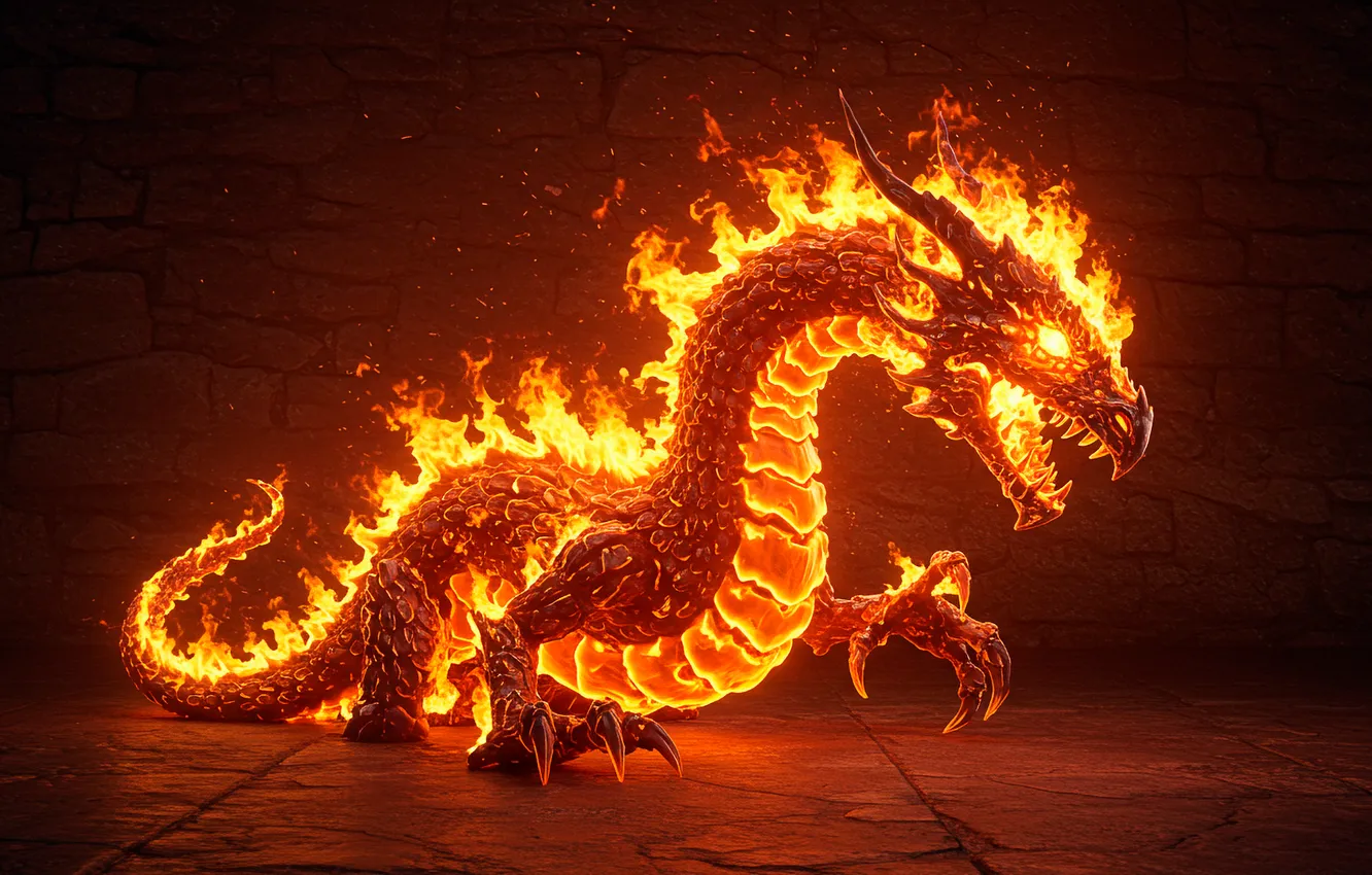 Photo wallpaper lights, dragon, art, wallpaper, fire, art, dragon