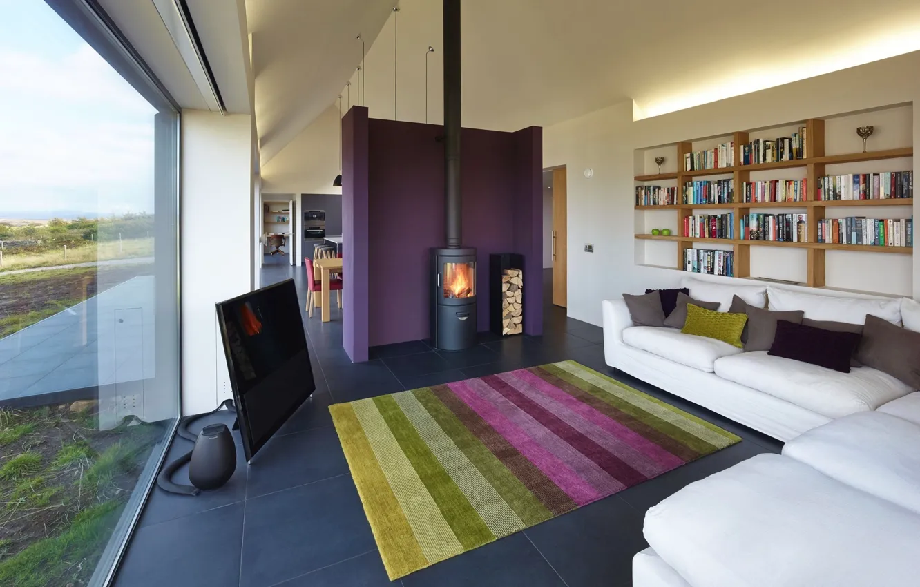 Photo wallpaper interior, fireplace, living room, living space