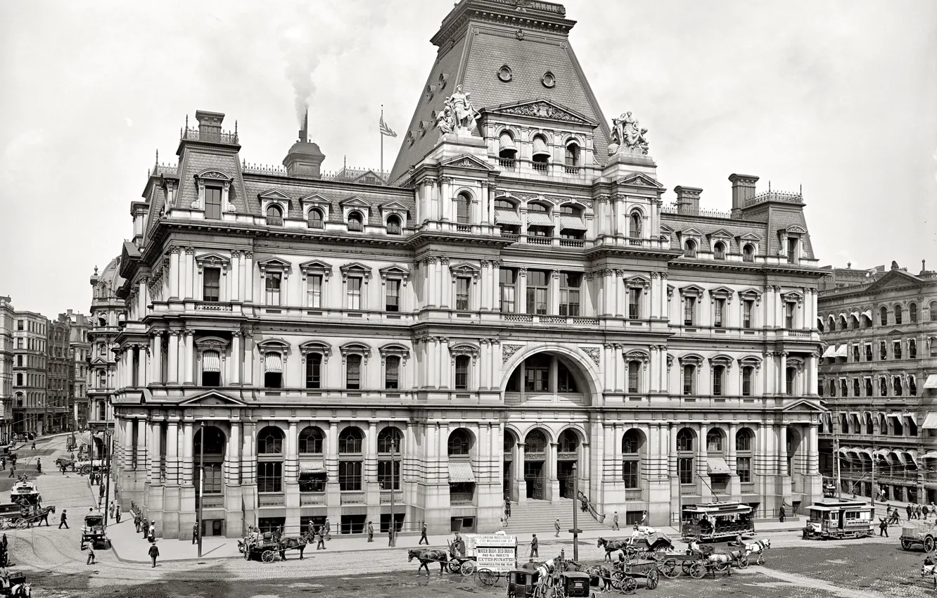 Photo wallpaper retro, street, home, USA, Boston, mail, 1900-the year