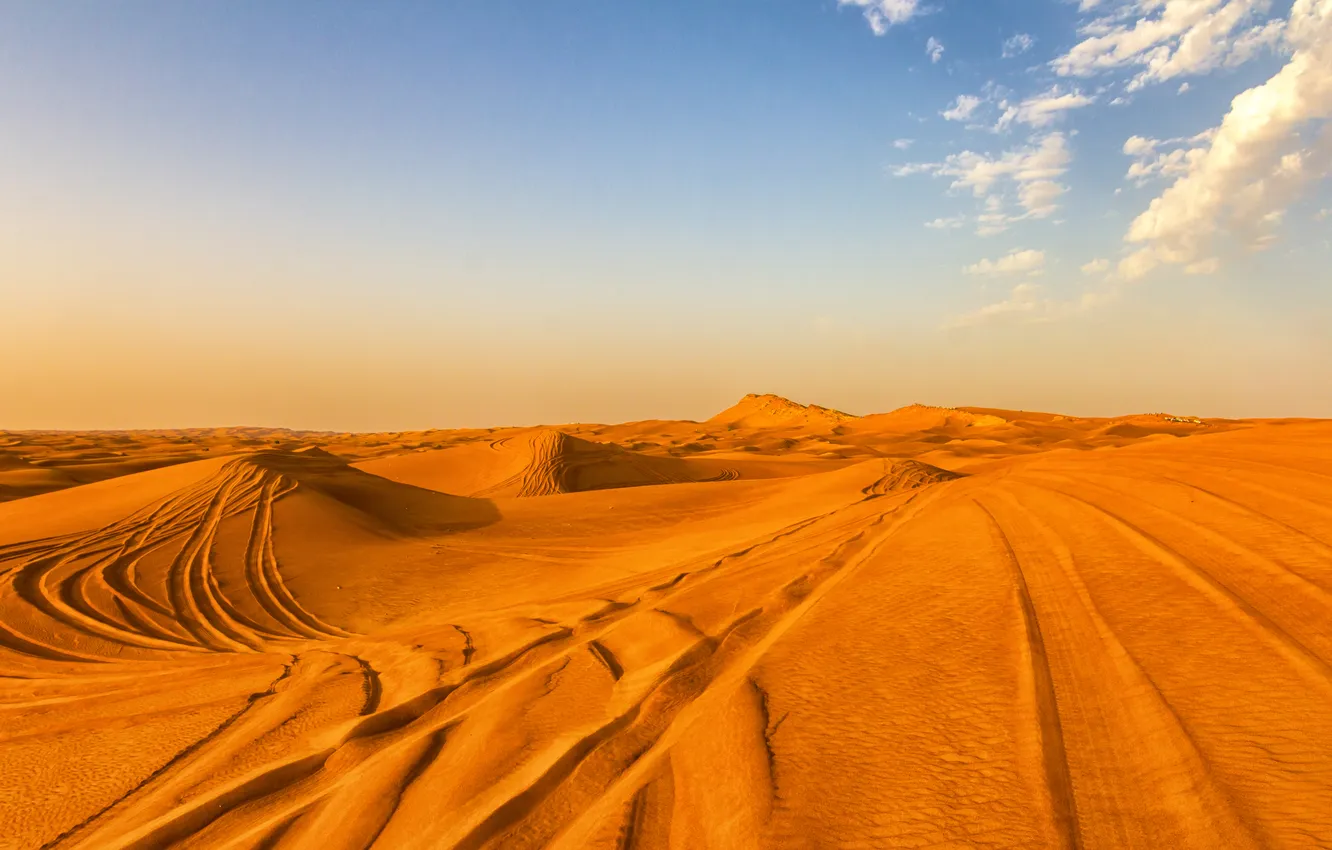Photo wallpaper sand, clouds, traces, desert, Dubai, Dubai, desert