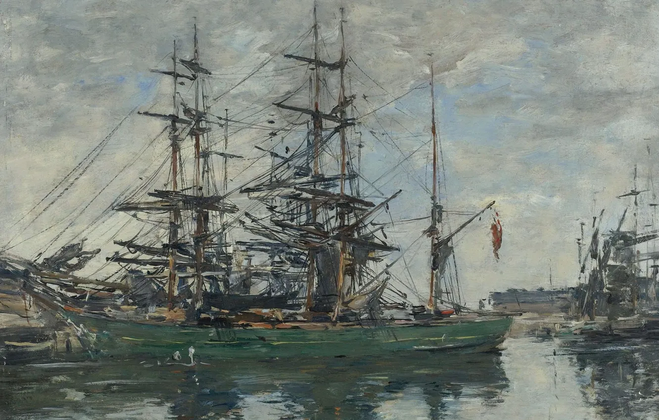 Photo wallpaper ship, picture, Eugene Boudin, Eugene Boudin, The Bay Of Deauville