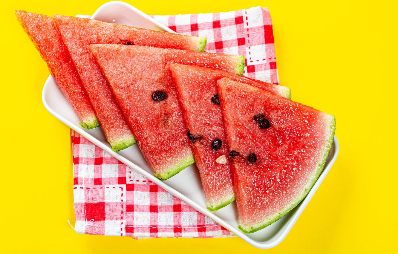 Photo wallpaper background, watermelon, plate, slices