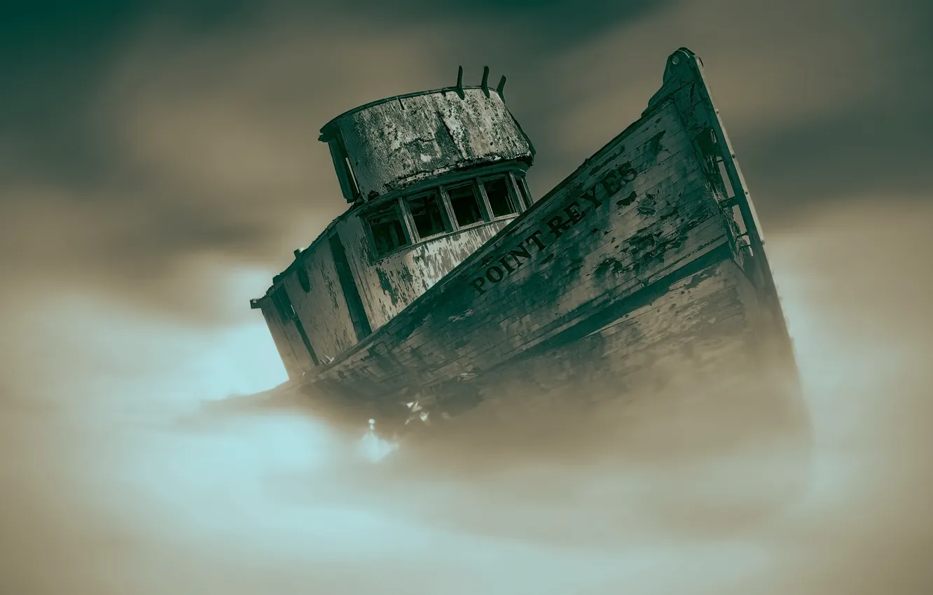 Photo wallpaper fog, background, ship