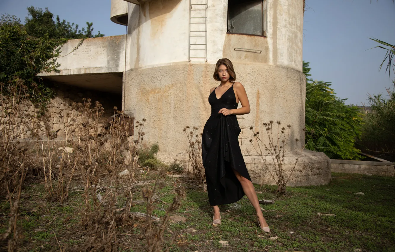 Photo wallpaper wall, cleavage, tower, hot girl, brown hair, nature, model, Parker